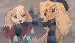 Rating: s
ID: 5497577
Date: 2025-04-11 19:07:19 -0400
Status: active
Score: 18
absurd_res bite black_nose blonde_hair brown_body brown_fur canid canine canis clothing digital_media_(artwork) domestic_dog duo fangs female feral fur hair happy hat headgear headwear hi_res long_hair looking_at_another mammal mirta_(mirtash) playing scarf shyryp simple_background smile spots teeth white_body white_fur yellow_body yellow_fur post #5497577