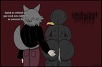 absurd_res anthro big_butt black_body black_border bob_(slap_battles) bodily_fluids border butt canid canine canon_x_oc clothing cum cum_in_ass cum_inside duo english_text fur genital_fluids goo_creature grey_body grey_fur grey_tail hand_on_butt hi_res humanoid male mammal monster portuguese_text roblox samuca_(vincizinho) slap_battles tail text thick_thighs tongue vincikkkk vincizinho_(artist)