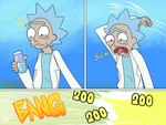 4:3 adult_swim black_eyes blue_hair cartoon_network clothing coat comic dot_eyes elderly elderly_male epic_games eyebrows fortnite hair hi_res human human_only ichduhernz lab_coat male mammal not_furry open_mouth rick_and_morty rick_sanchez shield_potion solo tongue tongue_out topwear unibrow white_body white_skin