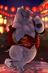 2019 alcohol anonymous_character anthro balls belly_overhang beverage blurred_background body_hair bottomless casual_exposure chinese_new_year chinese_zodiac clothed clothing dead_stray_bear detailed_background digital_drawing_(artwork) digital_media_(artwork) digitigrade domestic_pig drunk facial_hair flaccid foreskin full-length_portrait genitals hairy hairy_balls hi_res holidays humanoid_genitalia humanoid_penis lamp lantern looking_at_viewer male mammal moobs narrowed_eyes new_year_2019 night nipples open_mouth open_smile overweight overweight_male paper_lantern penis portrait pose presenting puddle smile solo substance_intoxication suid suina sus_(pig) tusks underwear underwear_around_ankle unretracted_foreskin year_of_the_pig