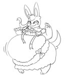 2019 3_toes 5_fingers anthro barefoot belly big_belly big_breasts biped black_and_white blush blush_stickers bottomwear bow_(feature) bow_ribbon breasts cleavage clothed clothed_anthro clothed_female clothing digital_drawing_(artwork) digital_media_(artwork) dress ear_tuft ears_up eeveelution eyebrows eyelashes feet female female_anthro fingers front_view full-length_portrait fur furgonomic_bottomwear furgonomics generation_6_pokemon head_tuft hi_res huge_belly maddeku mammal monochrome mouth_closed nintendo obese obese_anthro obese_female overweight overweight_anthro overweight_female pigeon_toed pokemon pokemon_(species) portrait rabbit_ears simple_background sketch smile smirk solo standing sylveon tail three-quarter_view toes tuft white_background wide_hipped_anthro wide_hipped_female wide_hips