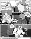 4:5 anthro ardent_(misterstallion) bear blockage_(layout) bulge calvin_(misterstallion) canid canine canis clothed clothing comic controller dialogue duo english_text exclamation_point eyebrows eyes_closed five_frame_image focus_lines furniture game_controller greyscale hi_res horizontal_blockage jockstrap male mammal misterstallion monochrome on_sofa open_mouth panel_skew patreon patreon_logo playstation playstation_controller pointy_speech_bubble profanity radial_speed_lines sitting sitting_on_sofa sofa sony_corporation sony_interactive_entertainment speech_bubble speed_lines startled teeth text underwear underwear_only url wolf zoom_in_transition