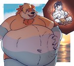 2024 anthro anthro_pred anthro_prey australian_cattle_dog beach belly big_belly bluey_(series) blush canid canine canis cattledog clothing cloud domestic_dog duo english_text felid food food_bag hair hand_on_belly herding_dog hot_dog jockstrap male male/male male_pred male_prey mammal navel obese object_ingestion overweight pantherine pastoral_dog radley_heeler rumbling_stomach skinny sky sunrise tanio text thick_thighs tiger underwear vore willing_prey