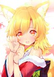 2017 absurd_res akane_futaba animal_humanoid blonde_hair blush canid canid_humanoid canine canine_humanoid child clothed clothing female fox_humanoid hair heart_eyes heart_symbol hi_res humanoid long_hair looking_at_viewer mammal mammal_humanoid naomi_(sekai_no_hate_no_kissaten) open_mouth simple_background smile solo young