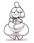 2018 4:5 animal_crossing anthro belly_rolls biped biped_standing blush blush_stickers bottom_heavy bottomwear breasts button_(fastener) canid canine canis clipboard closed_smile clothing countershade_face countershade_fur countershading digital_drawing_(artwork) digital_media_(artwork) domestic_dog eyelashes feet female floppy_ears front_view full-length_portrait fur greyscale hair hair_bun holding_clipboard holding_object holding_pencil huge_thighs isabelle_(animal_crossing) maddeku mammal monochrome mouth_closed nintendo pear-shaped_figure pencil_(object) pencil_skirt portrait shaded shih_tzu simple_background sketch skirt small_feet smile solo standing thick_thighs tight_clothing toy_dog white_background wide_hipped_anthro wide_hipped_female wide_hips