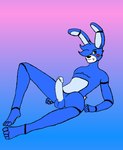 4_toes animatronic anthro balls blue_hair codex_the_wolf digital_drawing_(artwork) digital_media_(artwork) erection feet five_nights_at_freddy's five_nights_at_freddy's_2 freddy_fazbear's_pizzeria_simulator genitals gradient_background hair hair_over_eye humanoid_genitalia humanoid_penis lagomorph leporid looking_at_viewer machine male mammal penis rabbit robot scottgames simple_background skinny_male smile solo tail toes toy_bonnie_(fnaf)