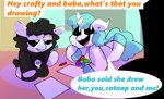 2024 anthro baba_chops_(poppy_playtime) belly black_arms black_belly black_body black_chest black_eyebrows black_fur black_hair black_legs black_sclera blue_hair blue_hooves blue_mane blue_tail blue_text bovid caprine colored craftycorn crayon dialogue equid equine eyebrows female flower_pendant fur hair hi_res hooves horn inside jewelry looking_up male mammal mane mob_entertainment mythological_creature mythological_equine mythology necklace necklace_only nightmare_critters nude orange_text paper pendant poppy_playtime rosapazl sheep skull_pendant smiling_critters tail text unicorn white_chest white_ears white_eyelids white_eyes white_face white_hooves white_horn white_legs white_nose white_pendant wool_(fur)