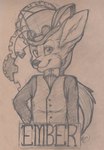 absurd_res alternative_fashion anthro canid canine clothing emberfox eyewear eyewear_on_head fennec_fox fox gear goggles goggles_on_head graphite_(artwork) hat headgear headwear hi_res male mammal pencil_(artwork) solo steampunk tidehardt top_hat topwear traditional_media_(artwork) true_fox vest