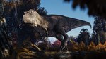 16:9 3d_(artwork) 4k absurd_res blender_(artwork) claws day detailed_background digital_media_(artwork) dinosaur fern forest grass hi_res kretduy light male outside peaceful plant prehistoric_species reptile scalie sky solo sunlight theropod tree tyrannosaurid tyrannosauroid walking widescreen