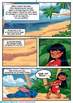 2024 absurd_res alien anthro barefoot blush bodily_fluids child clothing collar comic dialogue disney dragging duo english_text experiment_(lilo_and_stitch) feet female hi_res human leash lilo_and_stitch lilo_pelekai male male/female mammal soulcentinel stitch_(lilo_and_stitch) sweat sweaty_face text toes young young_anthro young_female young_human