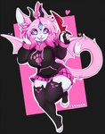 2024 anthro bat bottomwear clothing conditional_dnp demon emberlynn_pinkle felid female heart_eyes heart_symbol helluva_boss hoodie legwear mammal miniskirt pink_nose simple_background skirt solo stockings teranen topwear