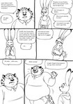 2023 anthro benjamin_clawhauser bernielover bernielover's_college_au blush breasts cheetah cleavage clothed clothing comic dialogue disney duo english_text felid feline female fur hi_res hoodie judy_hopps lagomorph leporid male mammal markings monochrome overweight overweight_anthro overweight_male polo_shirt rabbit shirt sleeves_past_wrists spots spotted_body spotted_fur tail tail_motion tailwag text topwear zootopia