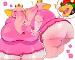 2024 anthro big_breasts big_butt blonde_eyebrows bloomers blue_eyes bottomwear bowser breasts butt clothing colored crown digital_media_(artwork) dress duo elephant elephant_peach elephantid eyebrows female hair headgear heart_eyes heart_symbol hi_res horn huge_breasts huge_butt koopa male male/female mammal mario_bros nintendo petroverr pink_body pink_clothing pink_dress pink_ears princess princess_peach proboscidean proboscis_(anatomy) red_eyebrows red_hair royalty scalie simple_background thick_thighs trunk_(anatomy) white_background yellow_inner_ear