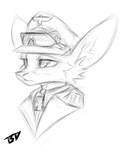 anthro balkenkreuz canid canine clothing digital_media_(artwork) emotionless erwin_rommel eyewear fennec_fox fox glasses hat headgear headwear long_ears male mammal monochrome nazi pinky_bestia portrait sketch solo true_fox wehrmacht