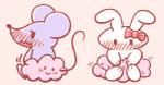 2016 ambiguous_gender blush bow_(feature) bow_accessory chibi cloud ear_bow embarrassed flat_colors ghost lagomorph leporid low_res mammal mouse murid murine obakedazo open_mouth pink_theme rabbit rodent spirit