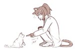 ambiguous_gender anthro cat_operator clothing domestic_cat duo felid feline felis feral hair lifewonders littlewaterrk live_a_hero mammal necktie ponytail protagonist_(live_a_hero) suit