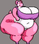 2023 anthro big_breasts big_butt black_eyes breasts butt chip_at_night clothing crop_top digital_media_(artwork) dinosaur featureless_crotch female grey_background hi_res huge_breasts huge_butt hyper hyper_butt mario_bros multicolored_body multicolored_scales navel nintendo pink_body pink_nose pink_ribbon pink_scales pink_tail pink_yoshi pixel_(artwork) prehistoric_species purple_clothing purple_crop_top purple_shirt purple_topwear reptile ribbons scales scalie shirt simple_background sloot_yoshi solo standing tail thick_thighs topwear two_tone_body two_tone_scales white_body white_scales yoshi