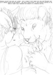 2024 amanda_(tcitw) animal_humanoid anthro arania black_and_white bodily_fluids bovid bovid_humanoid bovine bovine_humanoid breasts cattle_humanoid clothed clothing comic duo ear_piercing english_text eveleen_(tcitw) felid female female/female fur hair herm_(lore) hi_res horn humanoid lactating lion mammal mammal_humanoid monochrome multi_nipple nipples open_mouth pantherine piercing text the_cabin_in_the_woods_(arania) torn_clothing whiskers