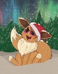 absurd_res ambiguous_gender blush brown_body brown_fur christmas christmas_clothing christmas_headwear clothing digital_media_(artwork) eevee feral fur generation_1_pokemon hair hat headgear headwear hi_res holidays mammal nintendo open_mouth pawoo pokemon pokemon_(species) santa_hat smile solo tail