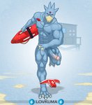 3_toes abs anthro anthrofied balls beak blue_balls blue_body blue_nipples claws clothed clothing clothing_around_one_leg feet forehead_gem gem generation_1_pokemon genitals golduck hi_res holding_object humanoid_genitalia humanoid_penis lifeguard_tower lovkuma male membrane_(anatomy) muscular muscular_anthro muscular_male navel nintendo nipples partially_clothed pecs penis pokemon pokemon_(species) pokemorph red_clothing red_eyes red_underwear rescue_buoy running sand solo toe_claws toes underwear underwear_around_one_leg underwear_down vein veiny_penis webbed_feet webbed_hands wet whistle_(object)