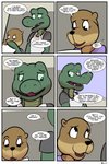 2:3 alligator alligatorid angie_(study_partners) anthro base_three_layout clothed clothing comic crocodilian dialogue duo english_text female grid_layout hi_res mammal multiple_images mustelid otter regular_grid_layout reptile sarah_(study_partners) scalie simple_background six_frame_grid six_frame_image speech_bubble study_partners text three_row_layout thunderouserections young