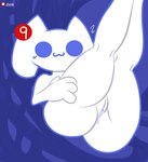 absurd_res anthro bodily_fluids butt clyde_(discord) demon3sigma discord_(app) felid feline female fur genital_fluids genitals hi_res looking_at_viewer mammal owo pussy simple_background solo thick_thighs white_body white_fur