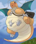 1_horn 2022 :o absurd_res ambiguous_gender antennae_(anatomy) bag belly belly_grab belly_rub belly_squish big_belly big_tail biped blush claws cloud digital_drawing_(artwork) digital_media_(artwork) disembodied_hand dragon dragonite duo featureless_crotch feet feral flower flying generation_1_pokemon grass hand_on_belly hi_res horn looking_down low-angle_view membrane_(anatomy) membranous_wings multicolored_body mythological_creature mythological_scalie mythology nintendo nude open_mouth orange_body overweight overweight_ambiguous overweight_feral plant pokemon pokemon_(species) scales scalie semi-anthro sky soles solo_focus squish tail tailbutt tan_body tan_scales tapering_tail thick_tail two_tone_body wide_crotch wings xeniyy