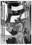 2_horns absurd_res alanisawolf777 animal_genitalia anthro athletic border cherub_(alanisawolf777) chinese_text clothing collar comic dialogue dragon front_view genital_slit genitals greyscale harness hi_res horn legwear looking_up male monochrome mythological_creature mythological_scalie mythology navel scalie sleeves solo stockings text translated white_border