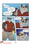 absurd_res anthro baraking beard belt biped bottomwear bulge clothed clothing comic dialogue domestic_cat english_text erection erection_under_clothing eyewear facial_hair felid feline felis fully_clothed fully_clothed_anthro fully_clothed_male glasses grey_hair hair hi_res incest_(lore) khon_(baraking) male mammal mature_anthro mature_male motion_lines mustache pants patreon patreon_logo profanity red_clothing red_shirt red_topwear shirt solo speech_bubble standing tan_bottomwear tan_clothing tan_pants text topwear url whiskers zoom_lines