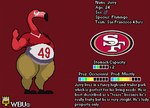 anthro avian beak belly bird character_name clothing digital_media_(artwork) english_text feet flamingo jerry_(wbu) logo male model_sheet moobs nfl number_on_clothing overweight pink_body pixel_(artwork) san_francisco_49ers simple_background slightly_chubby solo text wbu