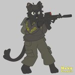 1:1 absurd_res ak-12 andy_(nekopumpkin) anthro black_body black_fur black_nose bottomwear cargo_pants clothing domestic_cat escape_from_tarkov felid feline felis fur hi_res hoodie male mammal nekopumpkin open_mouth pants scav solo topwear