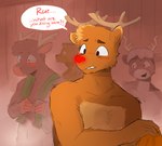 absurd_res anthro antlers blush brown_body brown_fur comic countershade_torso countershading darter_(the-minuscule-task) deer digital_media_(artwork) english_text fur hi_res horn male mammal new_world_deer red_nose reindeer sauna shaded text the-minuscule-task