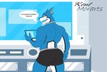 anthro blue_body boxers_(clothing) canid canine canis clothing doggie_kruger domestic_dog frustrated frustration holding_object looking_back male mammal muscular muscular_male power_rangers power_rangers_spd rear_view solo spanish_text super_sentai tablet text tokusou_sentai_dekaranger translated underwear wolfe_fubuki