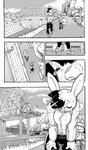 anthro bodily_fluids breasts breath clothed clothing comic cookie_(furryfight_chronicles) daigaijin duo english_text female furryfight_chronicles hi_res jacket lagomorph leggings legwear leporid mammal monochrome muko panting rabbit rodent sciurid scooter sweat text topwear tree_squirrel