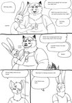 2023 anthro apron bernielover biped blush bodily_fluids canid canine clothing comic dialogue disney english_text fan_character fox gideon_grey hi_res hug lagomorph leporid male male/male mammal monochrome nate_hopps overweight overweight_male rabbit red_fox scratching scratching_neck speech_bubble sweat tail tail_motion tailwag teasing text true_fox zootopia