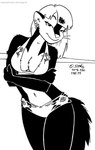 2018 anthro bedroom_eyes bikini black_and_white breasts cleavage clothed clothing ear_piercing ear_ring female fur hair kelly_o'dor looking_at_viewer mammal mephitid monochrome narrowed_eyes navel piercing ring_piercing seductive skunk solo striped_skunk swimwear tail tegerio two-piece_swimsuit whiskers zandar's_saga