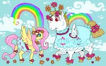 2019 accessory aliasing blonde_hair bulk_biceps_(mlp) clothed clothing cloud crossdressing digital_media_(artwork) dress duo equid equine eyelashes feathered_wings feathers female female_feral feral flower flower_crown flower_in_hair fluttershy_(mlp) friendship_is_magic fur hair hair_accessory hasbro hooves male male_feral mammal my_little_pony mythological_creature mythological_equine mythology pegasus plant rainbow rainbow_arch sky standing suippupupu white_body white_fur wings yellow_body yellow_fur