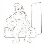 1:1 abs balls biceps conkeldurr flaccid foreskin generation_5_pokemon genitals hi_res humanoid looking_at_viewer male mammal monochrome muscular muscular_humanoid muscular_male nintendo not_furry nude pecs penis pokemon pokemon_(species) posexe simple_background solo white_background