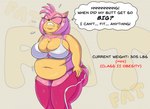 2024 allola1101 amy_rose anthro belly belly_jiggle belly_overhang big_belly big_breasts bodily_fluids breasts butt clothing digital_drawing_(artwork) digital_media_(artwork) english_text eulipotyphlan female hedgehog hi_res jiggling mammal muffin_top obese obese_anthro obese_female overweight overweight_anthro overweight_female pink_body sega solo sonic_riders sonic_the_hedgehog_(series) standing struggling sweat text thick_thighs tight_clothing trying_clothes trying_to_put_on_pants wardrobe_malfunction weight_gain weight_gain_drive