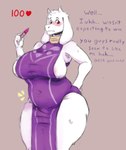 absurd_res anthro areola areola_slip awful_lad big_breasts blush bovid breasts caprine clothing dress english_text female goat hi_res mammal mature_female monster pink_areola pregnancy_test pregnant pregnant_anthro pregnant_female slightly_chubby slightly_chubby_female solo text thick_thighs tight_clothing tight_dress toriel undertale_(series) wide_hips