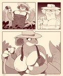 3_fingers 5:6 apron apron_only areola big_breasts bodily_fluids breasts claws cleavage clothed clothing comic curvy_figure eyes_closed fanning fanning_self female finger_claws fingers flower gardening generation_1_pokemon goolee hat hat_band hat_flower headgear headwear heat_(temperature) hi_res holding_breast hose huge_breasts inverted_nipples nidoqueen nintendo nipples open_mouth outside patreon plant pokemon pokemon_(species) pokemorph reptile scalie side_boob straw_hat sweat tail text undressing url voluptuous water wide_hips