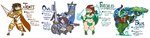 2017 anthro banner belt big_breasts black_hair blue_(bluecoati) blue_hair boots bovid branch breasts brown_hair cape caprine cart cleavage cleaver clothed clothing codpiece crossbow crotch_plate curvy_figure english_text eyewear female footwear glasses gloves goat green_clothing green_hat green_headwear group hair handwear hat headgear headwear hi_res high_heels hooves horn human jinti jinti_(character) lance mace magic male mammal markings melee_weapon pelvic_curtain pilosan polearm ranged_weapon red_hair revealing_outfit shield shirt shoes shoulder_guards size_difference slightly_chubby slime sloth smaller_male striped_markings striped_tail stripes sword tail tail_markings tank_top text topwear water weapon xenarthran