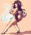 2015 anthro breast_grab breasts canid canine digital_media_(artwork) digitigrade duo female fox fur ghost hair hand_on_breast human mammal multi_tail nipples nude open_mouth possession purple_hair spirit tail transformation watsup white_body white_fur wide_hips