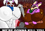 abs animate_inanimate anthro big_breasts big_butt bow_tie breasts butt clothing deaganthedeag dialogue english_text faceless_character faceless_human female female/female fire_axe five_nights_at_freddy's five_nights_at_freddy's:_security_breach graffiti group hi_res huge_breasts huge_butt human humanoid hyper hyper_butt imminent_death knife konami lagomorph leporid living_plushie long_ears looming male male/female mammal mascot meme overalls pink_body plaid plushie rabbit red_eyes robbie_the_rabbit_(silent_hill) rust scottgames silent_hill smile steel_wool_studios stitch_(sewing) text thick_thighs trio vanny_(fnaf) white_body wide_hips