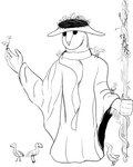 2022 4:5 anthro avian barn_owl beak big_hands bird black_eyes clothed clothing digital_media_(artwork) druid fantasy fingers group hat headgear headwear hi_res holding_object holding_staff inktober leprzil looking_at_another magic_user male monochrome nest owl scarf simple_background sketch staff standing tribal_spellcaster tyto tytonid