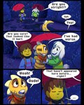 absolutedream asriel_dreemurr boss_monster_(undertale) bovid caprine comic english_text frisk_(undertale) hi_res human lizard mammal monster_kid mud raining reptile scalie scarf text umbrella undertale undertale_(series)