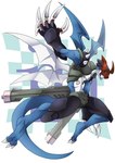 abs anthro armor bandai_namco blue_body claws digimon digimon_(species) gtmwd262 gun headgear helmet horn male paildramon ranged_weapon solo weapon wings