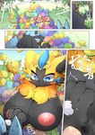 anthro areola berry big_breasts blue_body blush breast_grab breasts canid canine cheri_berry chesto_berry comic durin_berry felid female figy_berry food fruit fur generation_4_pokemon generation_7_pokemon grepa_berry hand_on_breast hinata_sakamoto huge_breasts legendary_pokemon leppa_berry lucario lum_berry mago_berry mammal nintendo nipple_dip nipples nude oran_berry pecha_berry pink_areola pink_nipples plant pokemon pokemon_(species) pokemon_berry rawst_berry smile wiki_berry yellow_body yellow_fur zeraora