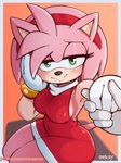 2024 accessory ambiguous_gender amy_rose anthro black_nose blush brachyzoid breasts clothing duo eulipotyphlan female gloves green_eyes hand_holding hand_on_head handwear headband hedgehog hi_res looking_at_viewer mammal sega side_boob signature sitting smile sonic_the_hedgehog_(series) tail text url white_clothing white_gloves white_handwear