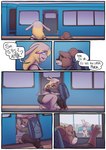 2020 3_toes 5_fingers absurd_res anthro backpack barefoot base_four_layout bear big_breasts big_bulge blockage_(layout) blonde_hair blonde_highlights bodily_fluids bottomwear breasts brown_body brown_fur brown_hair brown_tail buckteeth bulge cerealharem cleavage clothed clothed_anthro clothed_female clothed_gynomorph clothing comic crop_top curvy_figure denim denim_bottomwear denim_clothing denim_shorts detailed_background detailed_bulge dialogue digital_drawing_(artwork) digital_media_(artwork) dot_eyes duo english_text eyelashes eyes_closed eyeshadow eyewear feet female fingers floppy_ears fluffy fluffy_tail four_row_layout fur gesture glasses goodbye gynomorph hair hi_res highlights_(coloring) hoodie horizontal_blockage hourglass_figure hug huge_breasts huge_bulge inside_train intersex kneeling lagomorph leporid lips lipstick long_ears long_hair makeup mammal midriff multicolored_body multicolored_fur multicolored_hair navel off_shoulder open_mouth outside pink_hair pink_highlights pink_lips pink_lipstick pink_tail pork_(cerealharem) rabbit shirt short_tail shorts simple_eyes six_frame_image skimpy small_waist smile tail teal_eyes tears teeth text thick_thighs toes topwear train two_tone_body two_tone_fur two_tone_tail under_boob v-cut vehicle waving wide_hips wink_(cerealharem)